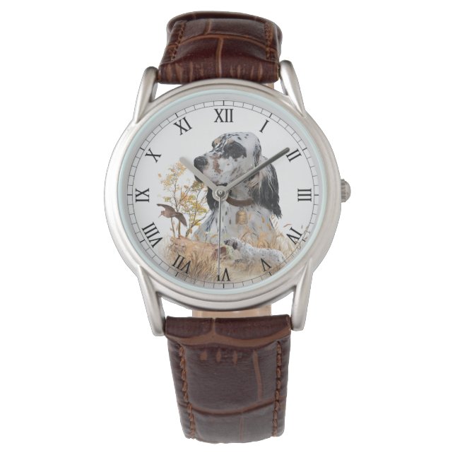 Tri Kleur Engels Setter Art, houtsnip jacht Horloge (Voorkant)