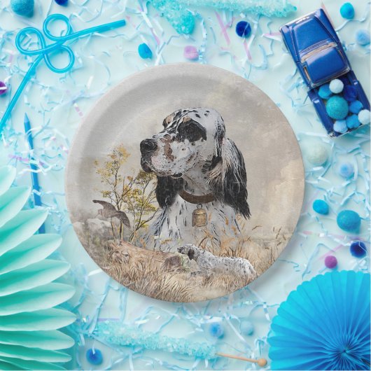 Tri Kleur Engels Setter Art, houtsnip jacht Papieren Bordje (Feest)