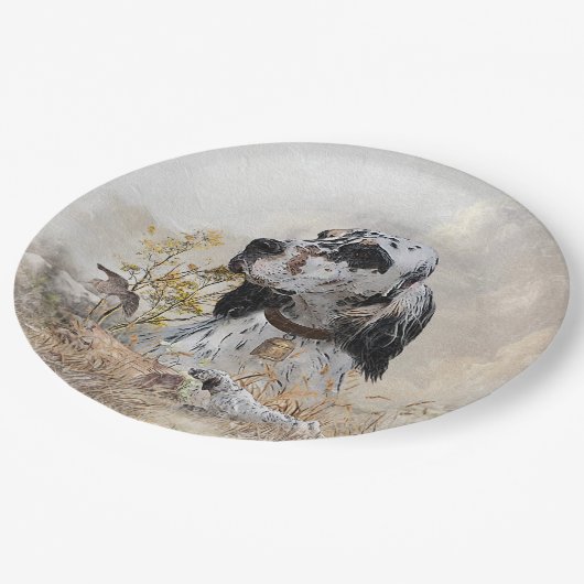 Tri Kleur Engels Setter Art, houtsnip jacht Papieren Bordje (Gekanteld)