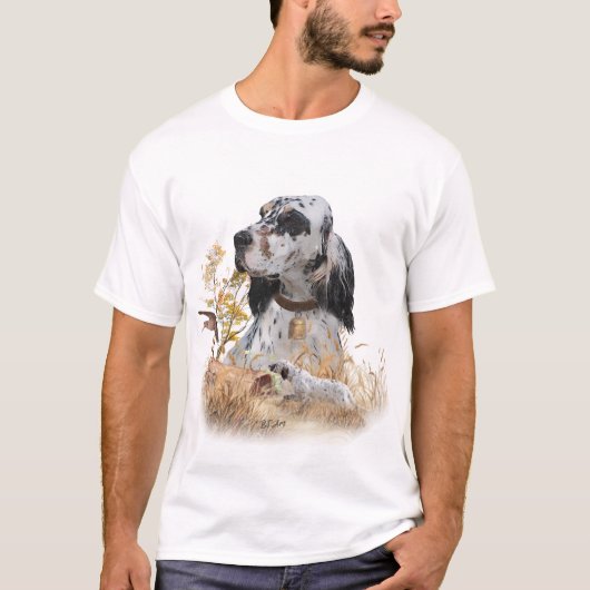 Tri Kleur Engels Setter Art, houtsnip jacht T-shirt (Voorkant)