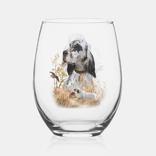 Tri Kleur Engels Setter Art, houtsnip jacht Wijnglas Zonder Voet (Voorkant)