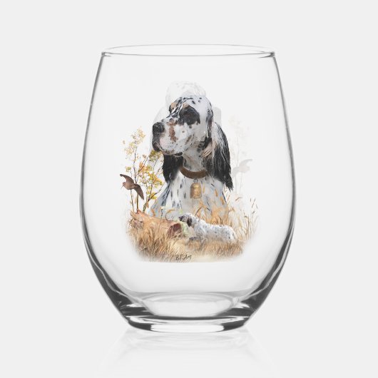 Tri Kleur Engels Setter Art, houtsnip jacht Wijnglas Zonder Voet (Achterkant)
