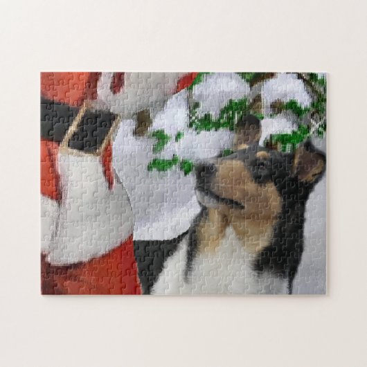 Tri Kleur Gladde Collie Met Kerstmis Legpuzzel (Horizontaal)