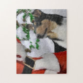 Tri Kleur Gladde Collie Met Kerstmis Legpuzzel (Verticaal)