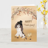 Tri kleur King Charles Spaniel Funny Thanksgiving Kaart (Gele Bloem)