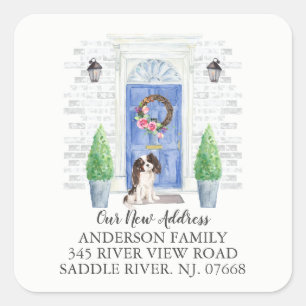 Tri Kleur Koning Charles Spaniel Deuradreslabel Vierkante Sticker