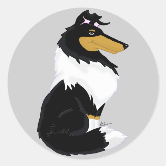 Tri-kleur Rough Collie Cartoon Sticker (Voorkant)