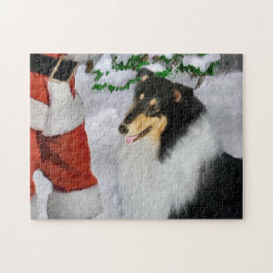 Tri Kleur Ruw Collie Met Kerstmis Legpuzzel