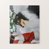 Tri Kleur Ruw Collie Met Kerstmis Legpuzzel (Verticaal)