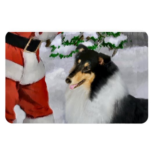 Tri Kleur Ruw Collie Met Kerstmis Magneet (Horizontaal)
