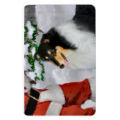 Tri Kleur Ruw Collie Met Kerstmis Magneet (Verticaal)