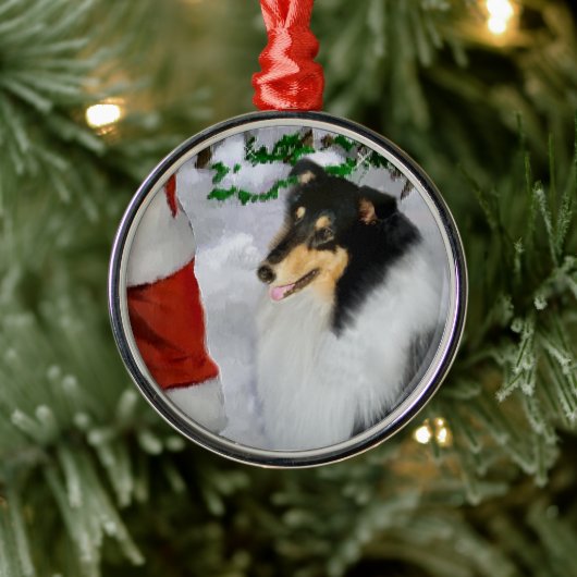 Tri Kleur Ruw Collie Met Kerstmis Metalen Ornament (Boom)