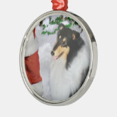 Tri Kleur Ruw Collie Met Kerstmis Metalen Ornament (Links)