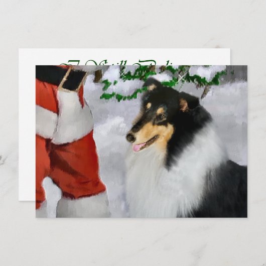 Tri Kleur Ruw Collie Santa Kerstmis Kaart (Voorkant / Achterkant)