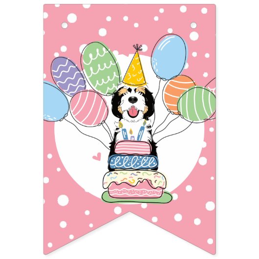 Tri Kleur Sheepadoodle Hond Verjaardagsfeest Vlaggetjes (Eerste vlag)