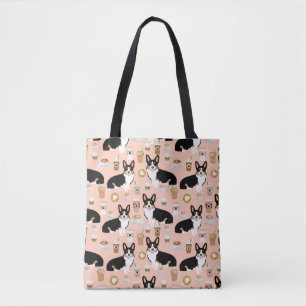 Tri-kleurig Corgi Coffee-patroon - wazig Tote Bag
