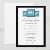Tri-Monogram Blue Modern Wedding Invitations Kaart (Voorkant / Achterkant)