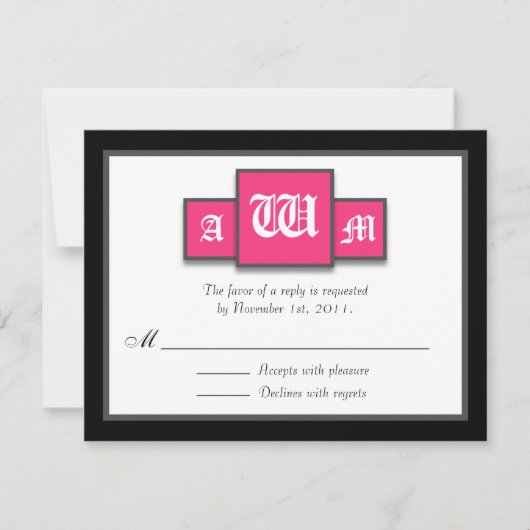 Tri-Monogram Fuchsia Modern Reply/RSVP-kaarten RSVP Kaartje (Voorkant)