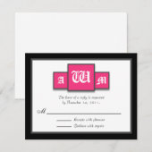 Tri-Monogram Fuchsia Modern Reply/RSVP-kaarten RSVP Kaartje (Voorkant / Achterkant)