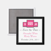 Tri-Monogram Fuchsia Modern Save the Date Magnets Magneet (Voorkant / Achterkant)