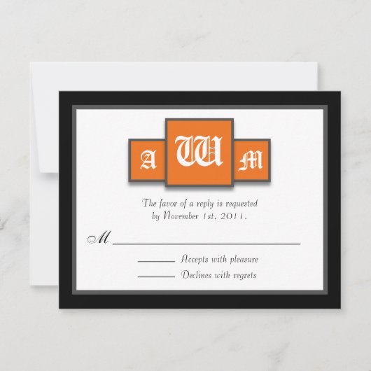 Tri-Monogram Oranje Modern Reply/RSVP-kaarten RSVP Kaartje (Voorkant)