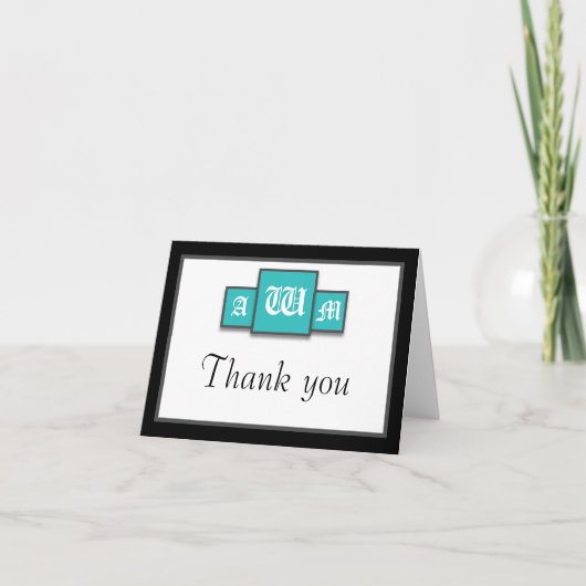 Tri-Monogram Turquoise Moderne Dankkaartjes Bedankkaart (Voorkant)