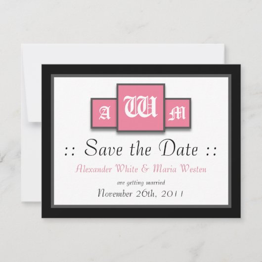 Tri-Moogram Roze Moderne Trouw Save the Dates Kaart (Voorkant)