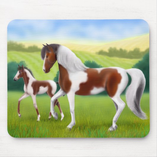 Tri Paint Mare en Foal Mousepad Muismat (Voorkant)