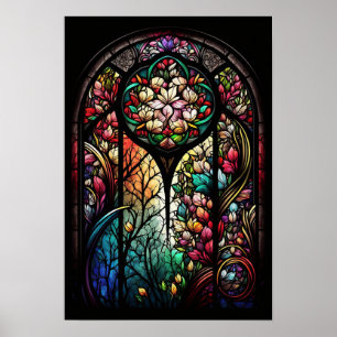 Tri-pane Floral Glas in lood Poster
