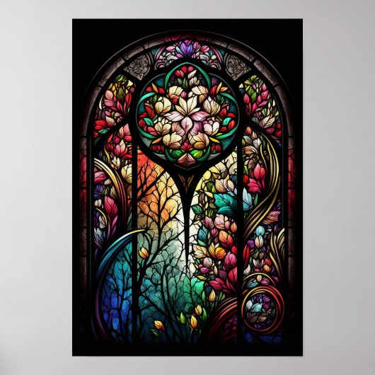 Tri-pane Floral Glas in lood Poster (Voorkant)