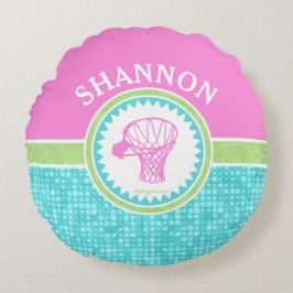 Tri-pasta-kleurenBasketball met Aqua Tile Rond Kussen