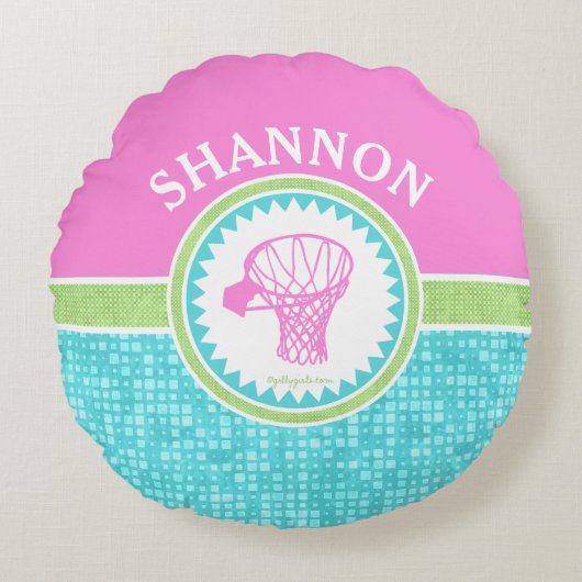 Tri-pasta-kleurenBasketball met Aqua Tile Rond Kussen (Voorkant)