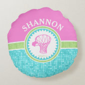 Tri-pasta-kleurenBasketball met Aqua Tile Rond Kussen (Achterkant)