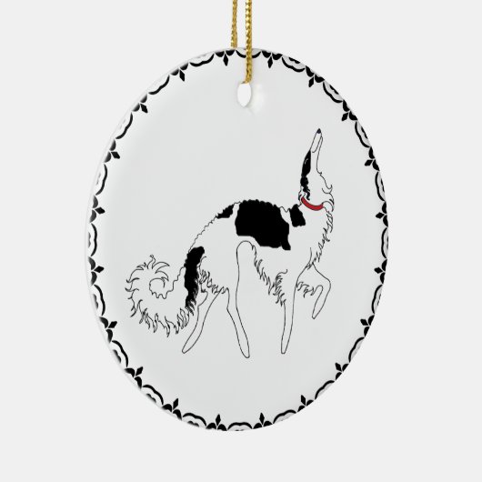 Tri Prancing Borzoi kerstversiering Keramisch Ornament (Rechts)