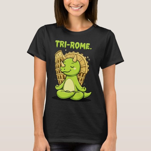 Tri-Rome Zen Triceratops: Cute Dinosaur Yoga at th T-shirt (Voorkant)