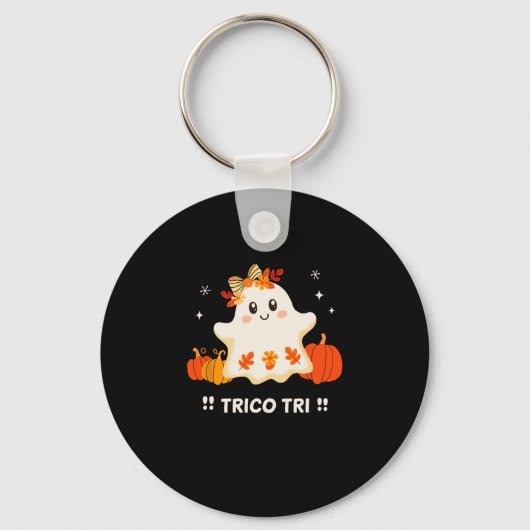 Tri Schattige Halloween Spooky Mexican Ghost Spang Sleutelhanger (Voorkant)