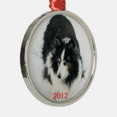 Tri Sheltie in Snow Sjabloon Metalen Ornament (Rechts)