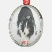 Tri Sheltie in Snow Sjabloon Metalen Ornament (Links)