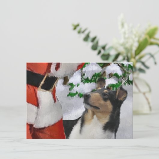 Tri Smooth Collie en Santa Christmas Kaart (Staand voorkant)