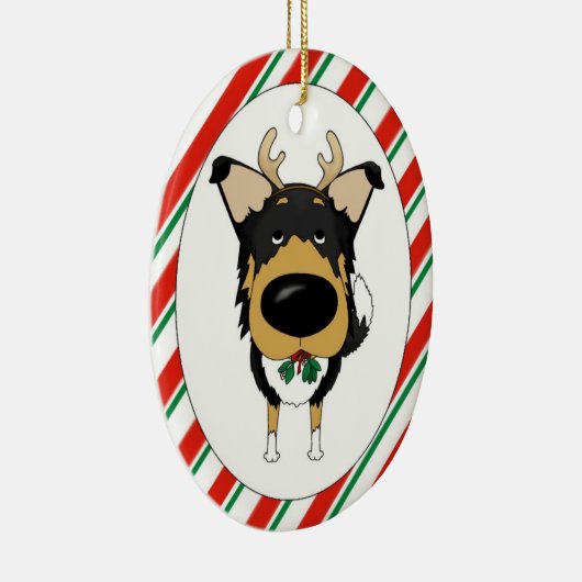 Tri Smooth Collie kerstversiering Keramisch Ornament (Rechts)