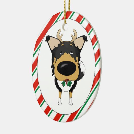 Tri Smooth Collie kerstversiering Keramisch Ornament (Links)