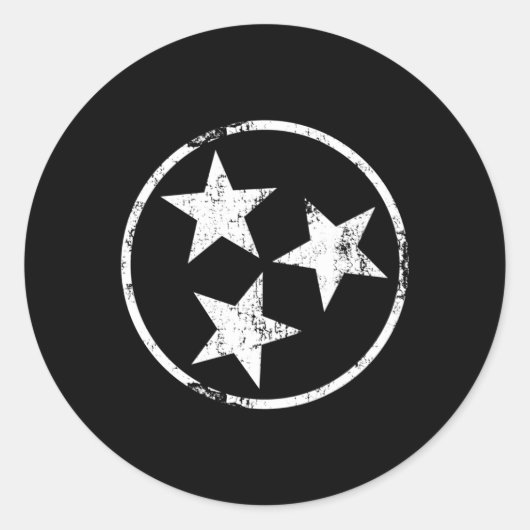 Tri Star TN Vlag Noodlijdende Witte Tennessee Staa Ronde Sticker (Voorkant)