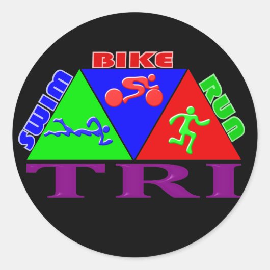 TRI Triathlon Swim Bike Run PYRAMID-ontwerp Ronde Sticker (Voorkant)