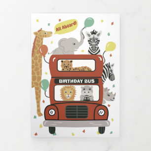 Tri-voudige Birthday-kaart voor bus en dieren met  Drieluik Kaart