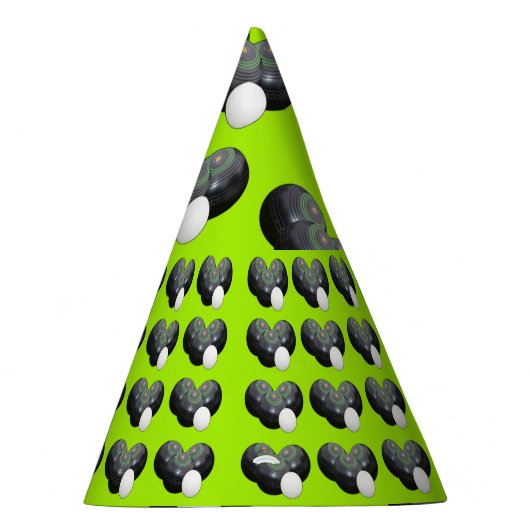 Triad of Precision: Lawn Bowls Trio Jack op Limoen Feesthoedjes (Rechts)