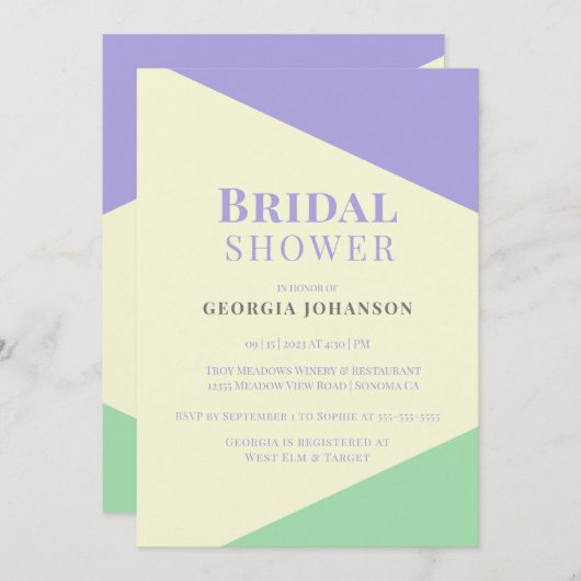 Triadische Paarse moderne bridale doucheuitnodigin Kaart (Voorkant / Achterkant)