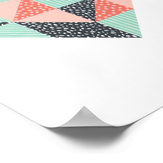 Triangle Heart Mint Coral en Black Poster (Hoek)