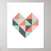 Triangle Heart Mint Coral en Black Poster (Voorkant)