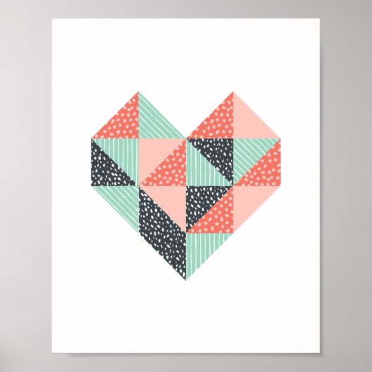 Triangle Heart Mint Coral en Black Poster (Voorkant)