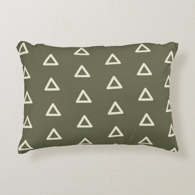 Triangle Pattern in Moss Green & Cream Geometric Accent Kussen (Voorkant)